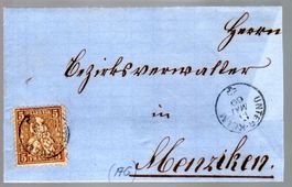 1869 FALTBRIEFHÜLLE UNTER-KULM MENZIKEN SITZENDE HELVETIA