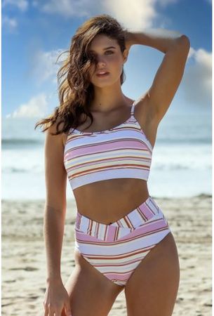 NEUER Bikini mit hohem Bund weiss-rosa Gr. S - 223415