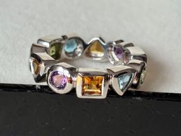 Ring Multiedelsteine, Granat, Peridot,  Silber 925, Gr. 56,
