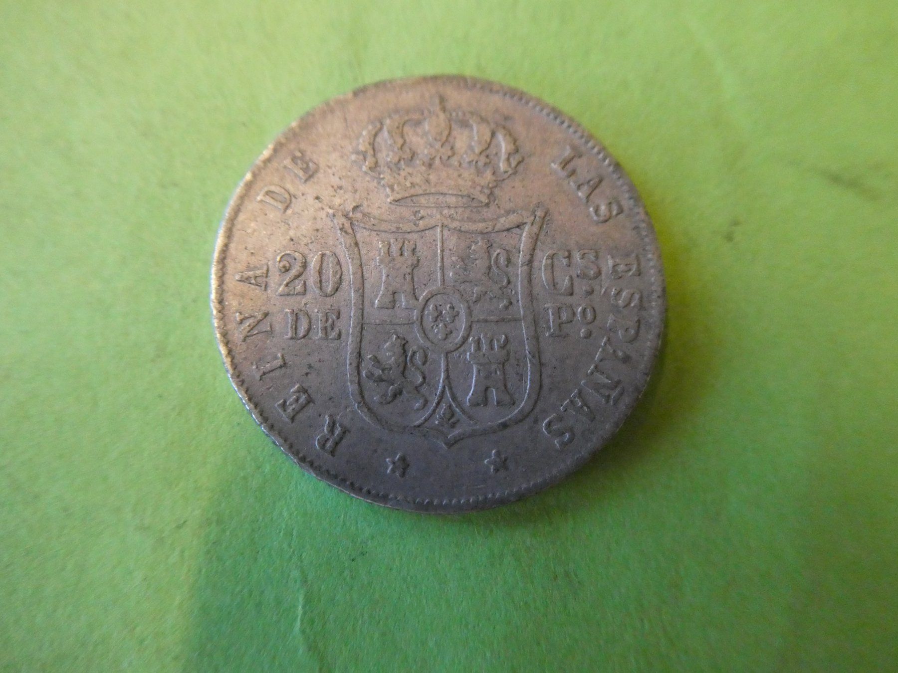 Toutes les monnaies: Spanien 1868, 20 Centimos - Silber – D'occasion à Hinterforst par Rohusri 1