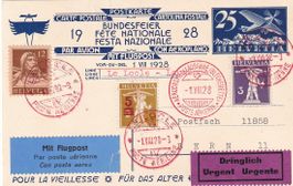 Bundesfeier-Flugpostkarte 1928 (alter Mann mit Mädchen 25c)