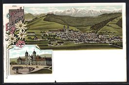 Litho Einsiedeln, Ortsansicht, Kloster