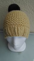 Strickmütze Merinowolle Alpaka mit Bommel gelb neu 52-56