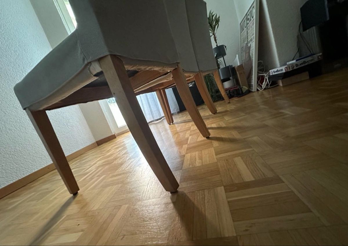 Sedie: Set mit 6 Esszimmerstühlen Stoff hellgrau Holzbeine – Usato da Basel venduto da chi_pr7y 4