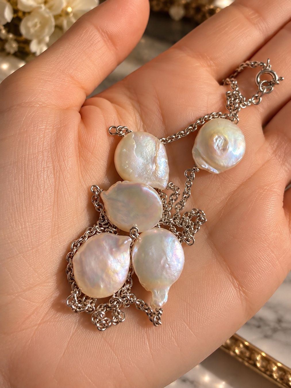 Catenine: Collier argent avec perles baroques – Nuovo e nell'imballaggio originale da St-Maurice venduto da Sandrinette123 1