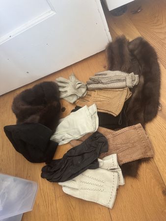 Pelz Muff, Pelzhut und Lederhandschuhe, Vintage Set