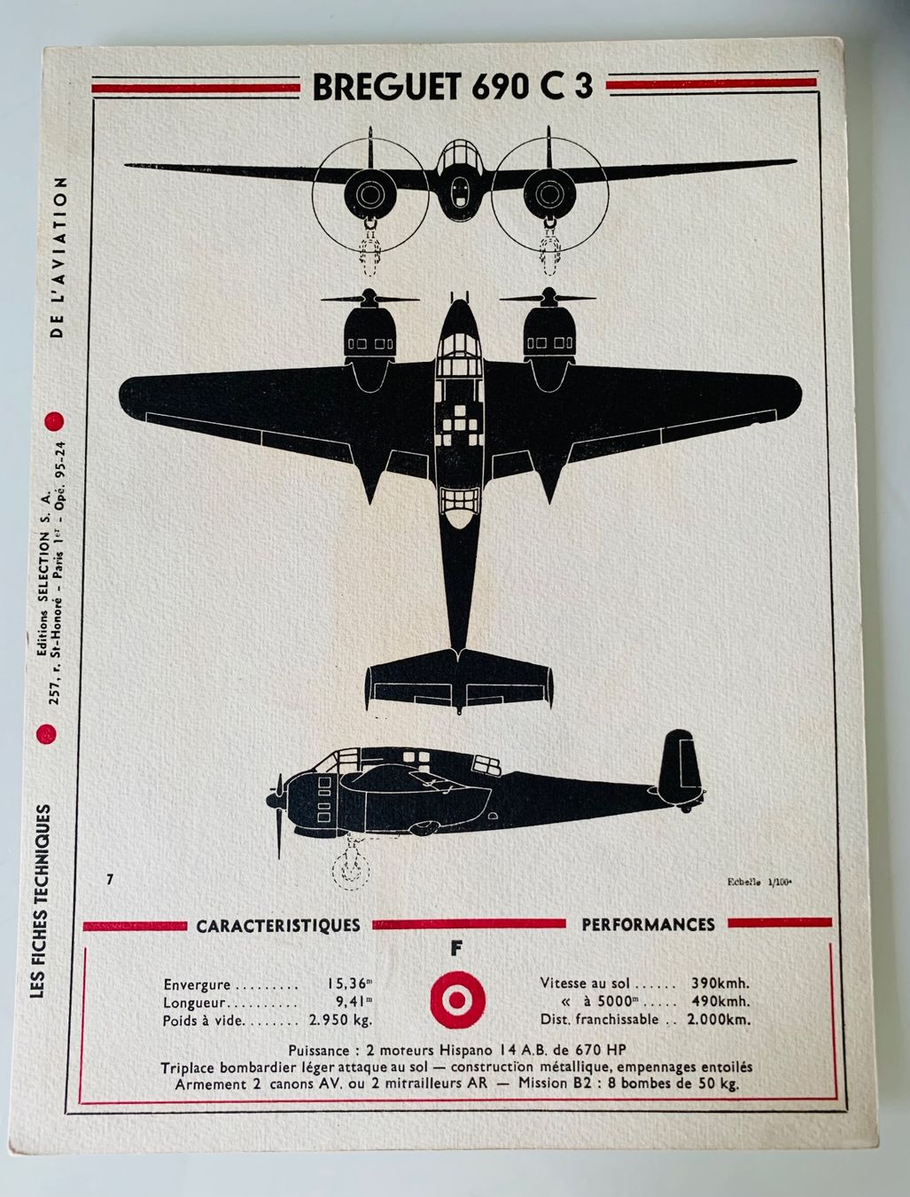 Posters & Illustrations: Interessantes Datenblatt einer Breguet 690 C 3 – D'occasion à Bern par Artbrokerswitzerland