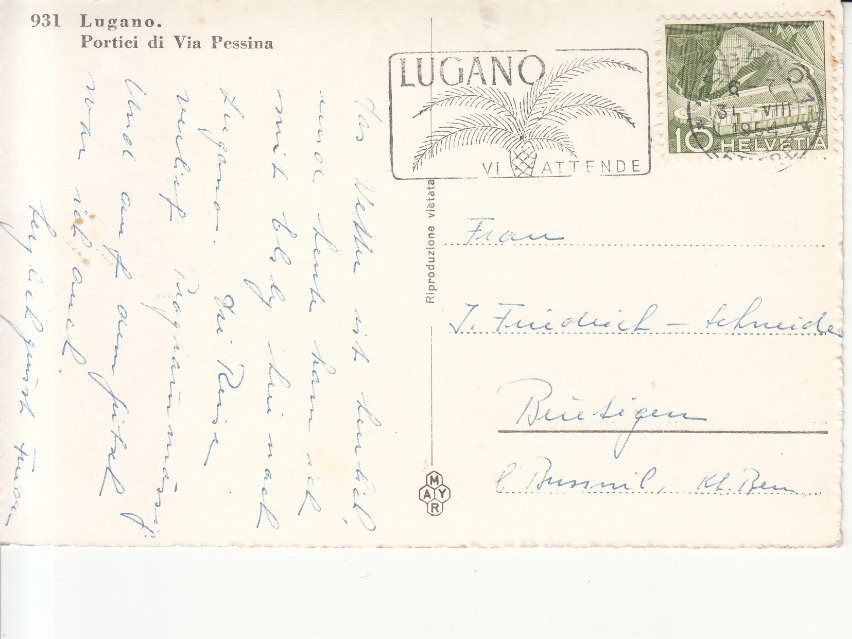 Cartoline postali: Lugano 1954 – Usato da Bürglen TG venduto da StampGraf 1