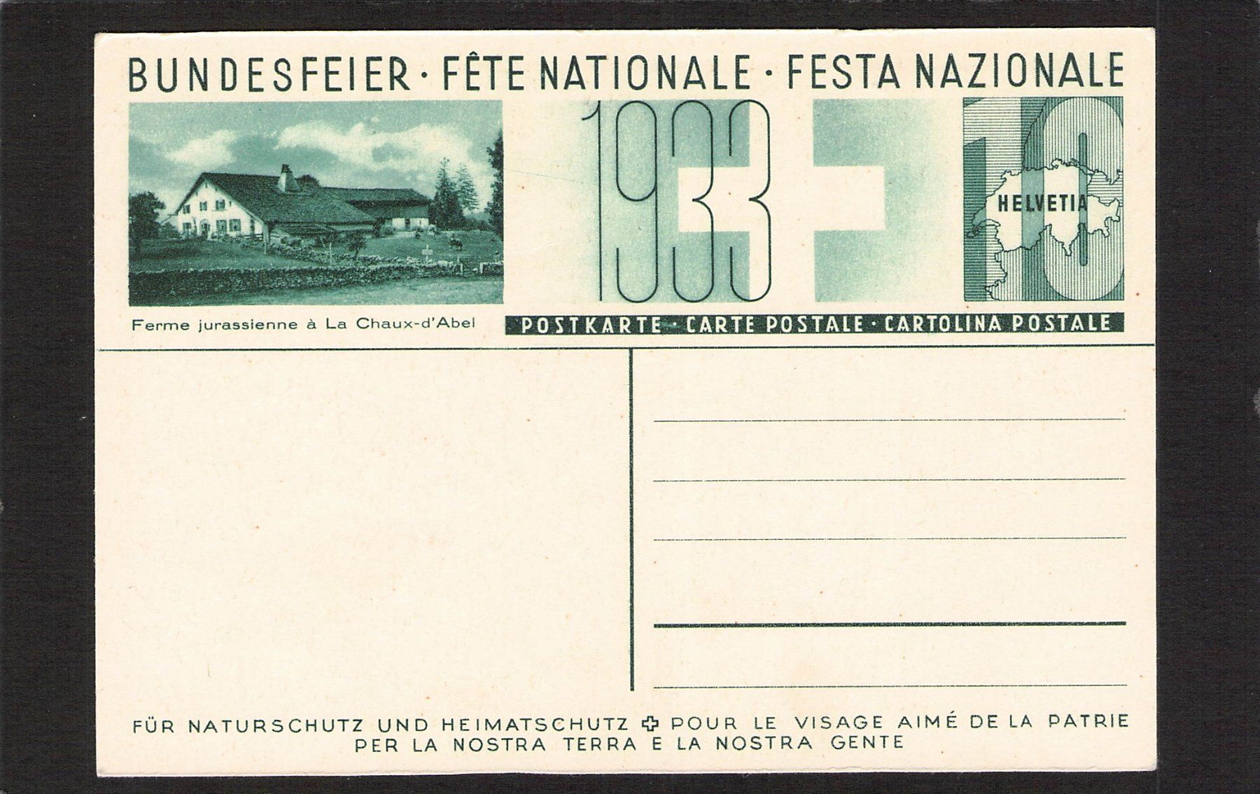 Tutti i francobolli: Bundesfeierkarte 1933 , Nr. 57 e * – Usato da Reichenburg venduto da Pipo-67 1