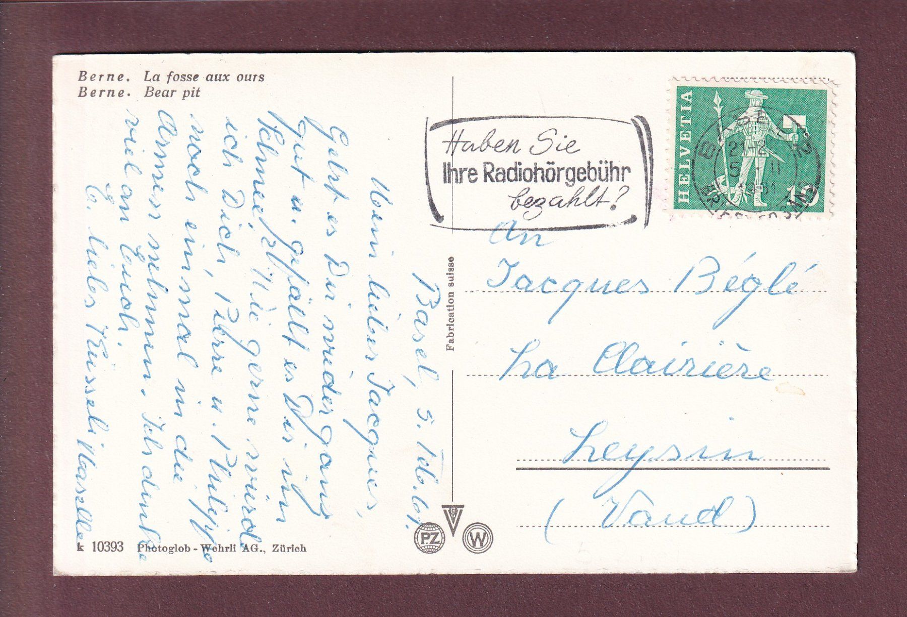 Cartoline postali: BERN - Bärengraben - 1961 – Usato da Pully venduto da nicecards 1