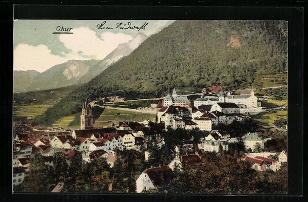 Cartoline postali: AK Chur, Ortsansicht mit Bergpanorama – Usato da Berlin venduto da bartko-reher