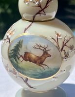 Ancien opaline rare, décor cerf et fleurs émaillées, 19ème