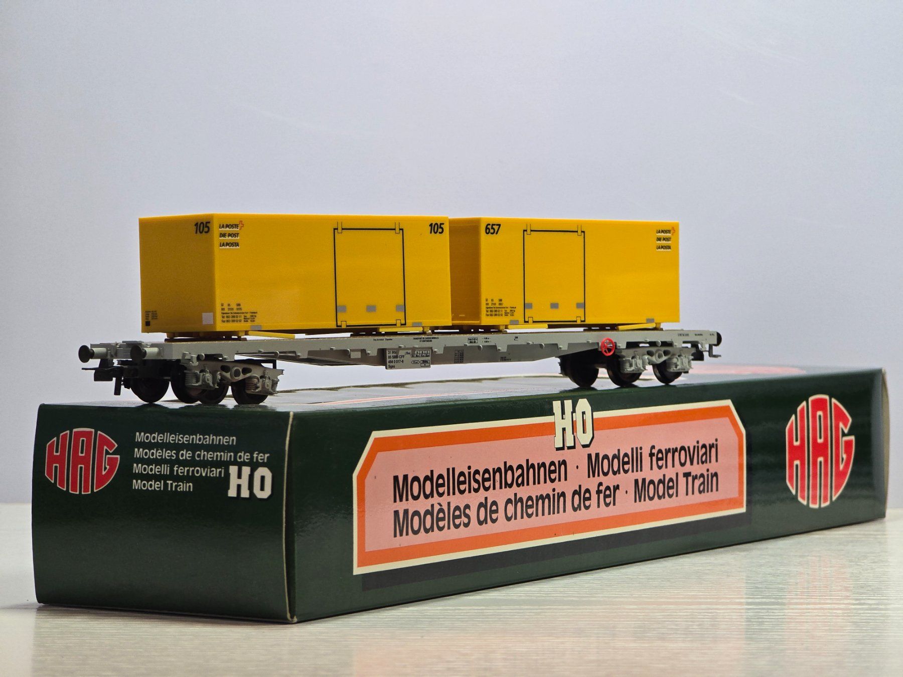 Hag Modellini di ferrovie: Hag, Post, Wechselbrücken Containerwagen, WS, Vitrine – Nuovo (secondo la descrizione) da Kloten venduto da Nicola2