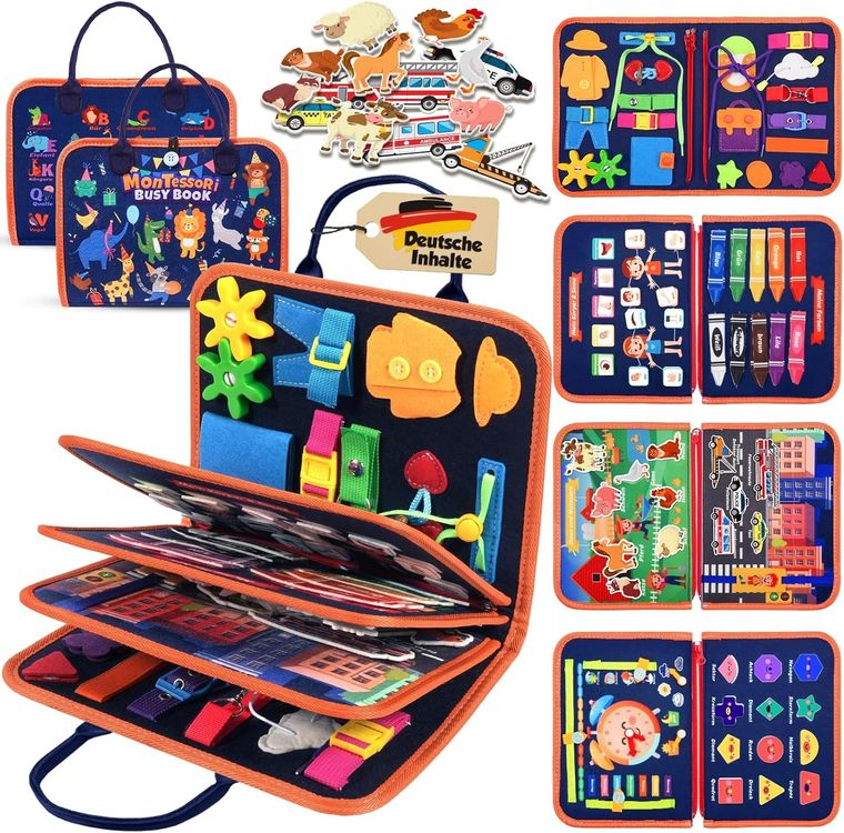 SK MISS Busy Board Montessori 1 2 3 Anni, 8 in 1 Giochi Bambini Educativi Tabellone Attivitài 1 Anno, Feltro Quiet Book, Pannello Sensoriale Montessori Giocattoli Regalo, Libro Montessori Interattivo