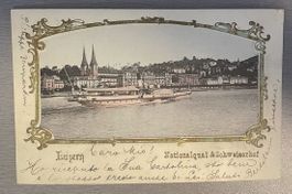 rar; Präge Postkarte Luzern Nationalquai & Schweizerhof
