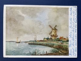 Alte Ansichtskarte Holland Windmühle, 1958 ZH n. Uessikon