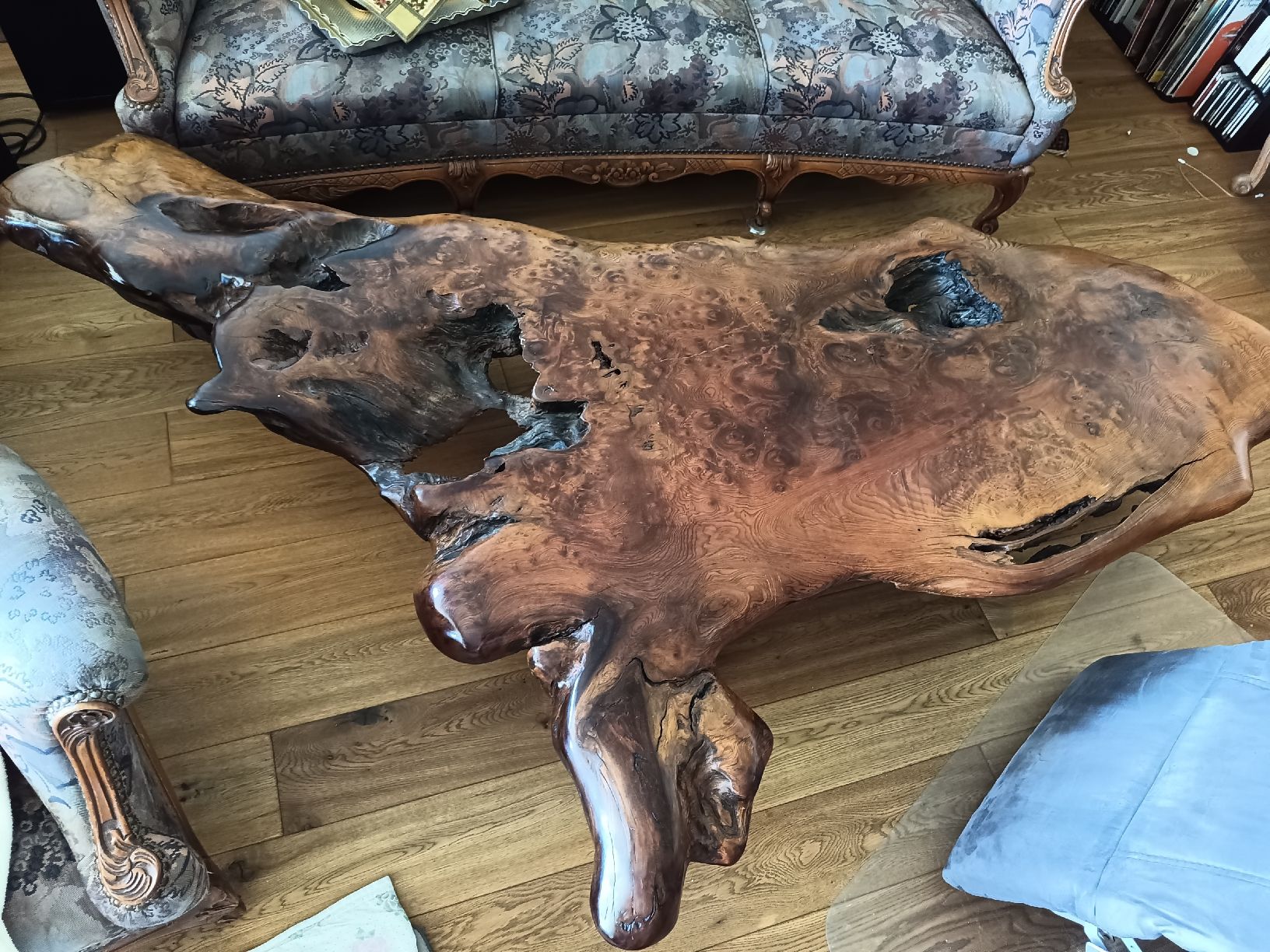 Tische: Redwood Burl Coffee Table, SanFrancisco 1978 – Gebraucht aus Oberägeri von racecarsuspension