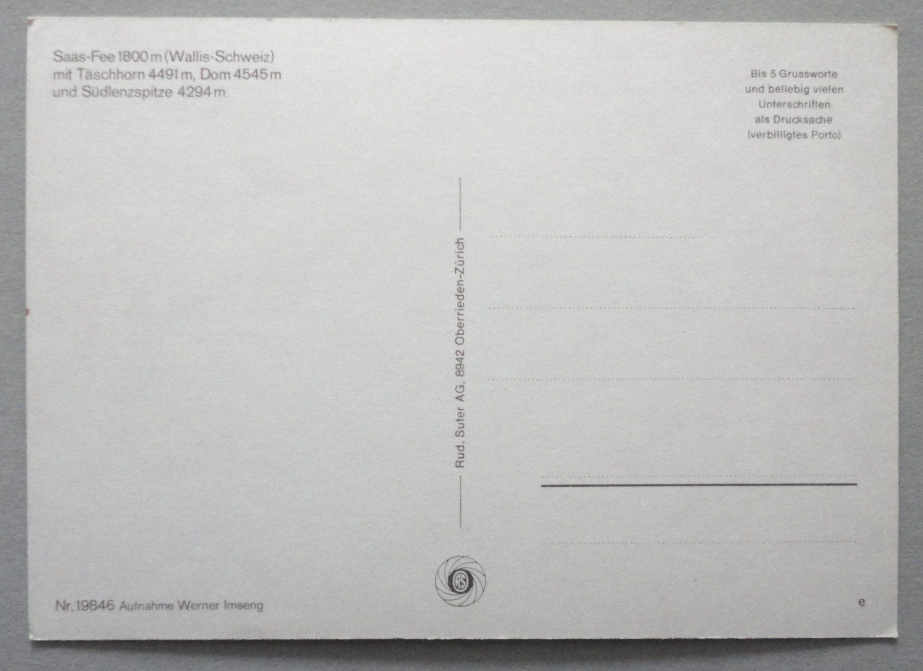 Cartoline postali: Saas-Fee 1800 m – Usato da Fétigny venduto da Billy2miny 1