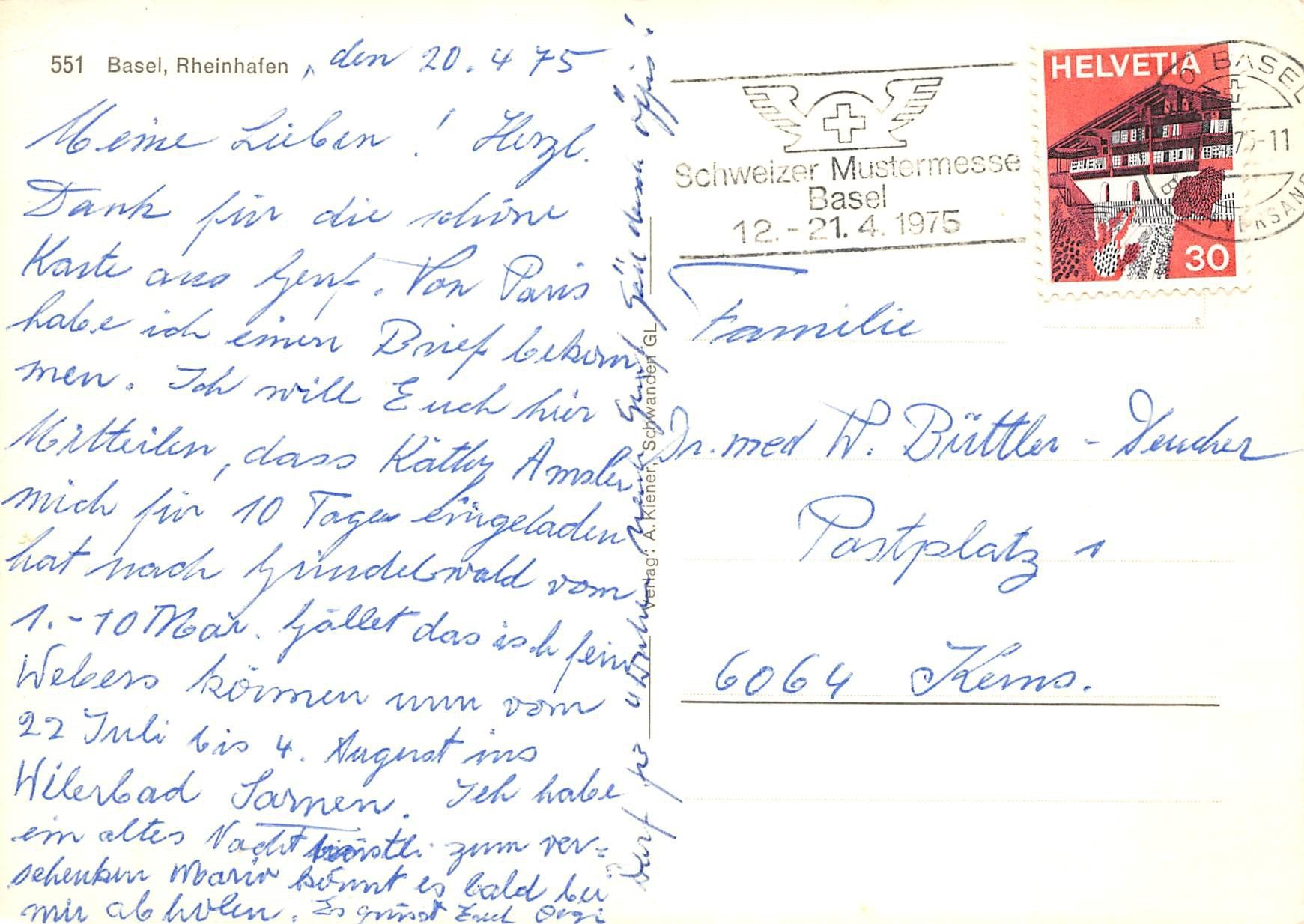 Cartoline postali: Basel, Rheinhafen – Usato da Ottikon b.Kemptth. venduto da Neptun1974 1