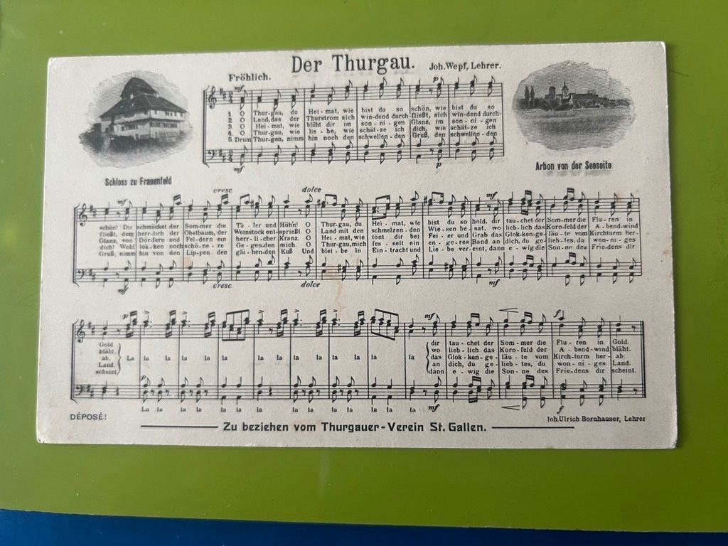 Cartoline postali: AK MIT DEN STROFEN UND NOTEN DES THURGAUERLIED 2 BILDER – Usato da Steinach venduto da Momoco