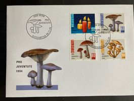 Schweiz 1994 Ersttagsbrief Satz Pro Juventute Pilze