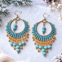 Ohrringe handgemacht, türkis-gold, Boho, Unikat, Kristall