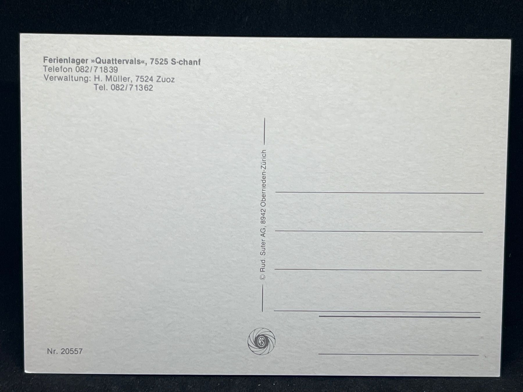 Cartoline postali: Ansichtskarte Ferienlager "Quattervals", S-chanf – Usato da Widnau venduto da Brusi9 1
