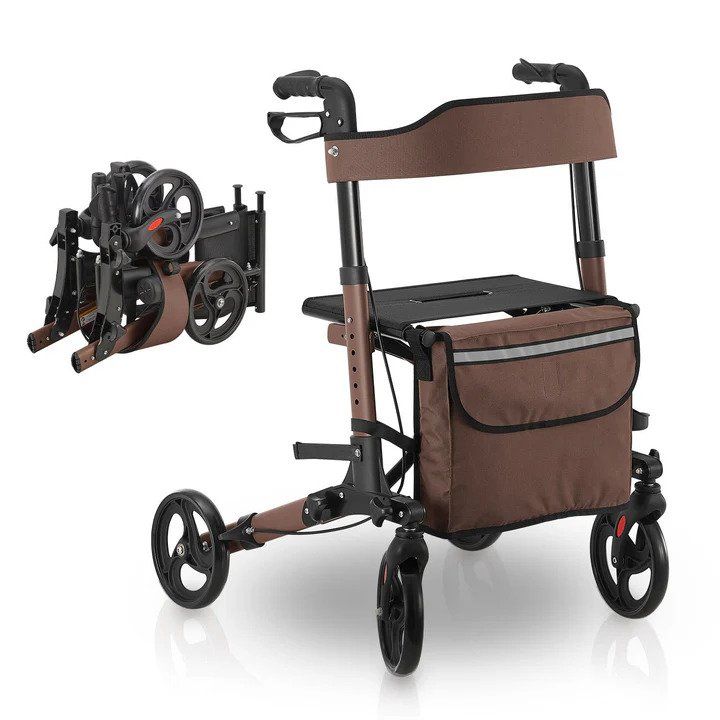 Gehhilfen: Aluminium Rollator klappbar Sitzfläche Einkaufstasche Braun – Neu und originalverpackt aus Kreuzlingen von DealBlitz