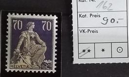 W) 162, Sitzende Helvetia postfrisch Kt. 90.-