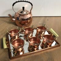 Serviertablett + Teegläser + Teekanne vintage 50er - 60er