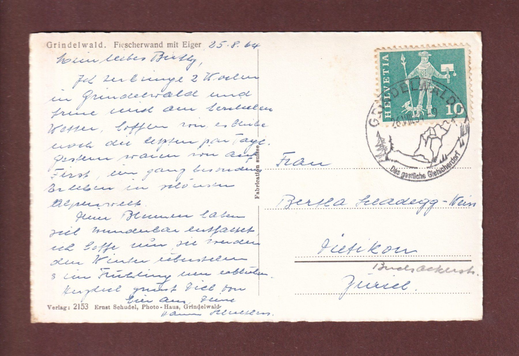 Cartoline postali: GRINDELWALD - Fiescherwand - Eiger - 1964 – Usato da Pully venduto da nicecards-shop 1