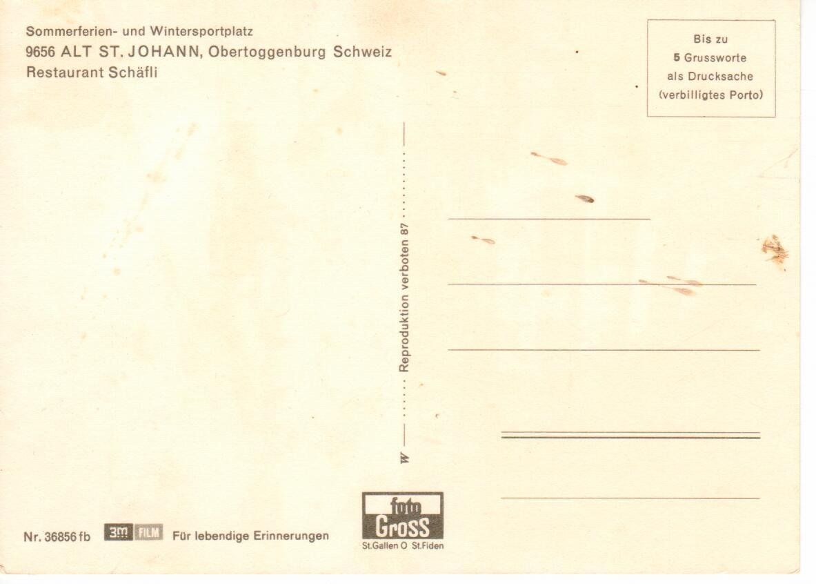 Ansichtskarten: Alt St. Johann - Restaurant Schäfli – Gebraucht aus Wolhusen von Curver9 1