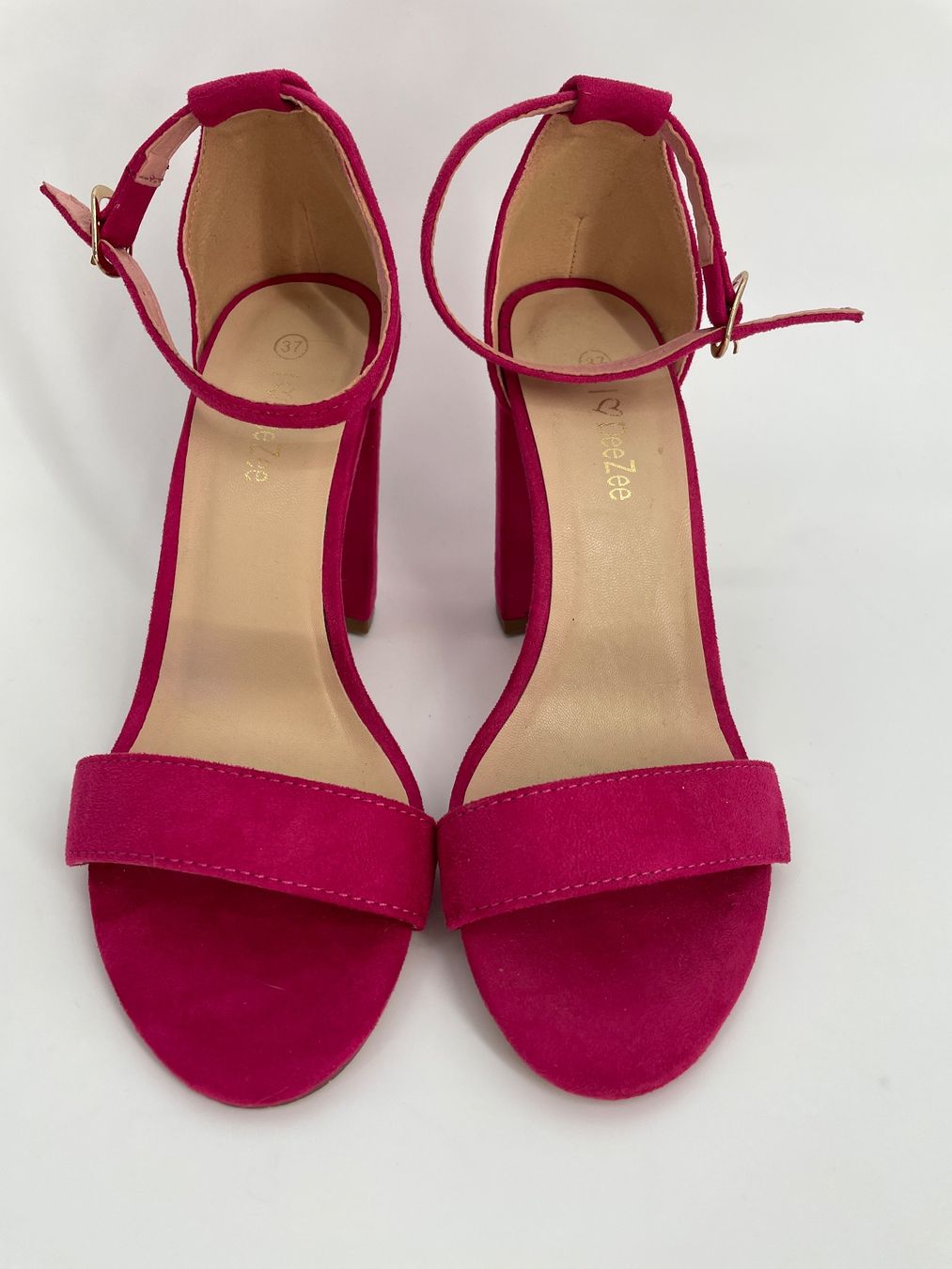 Scarpe da donna: Pinke Wildlederoptik Sandalen Gr. 37 mit Blockabsatz – Usato da Auenstein venduto da moin. 1