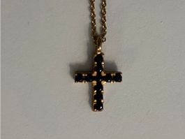 Rose gold color sterling silver black cross pendant necklace