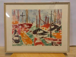 Gravure bateau port automne 36.5 x 47.5 cm