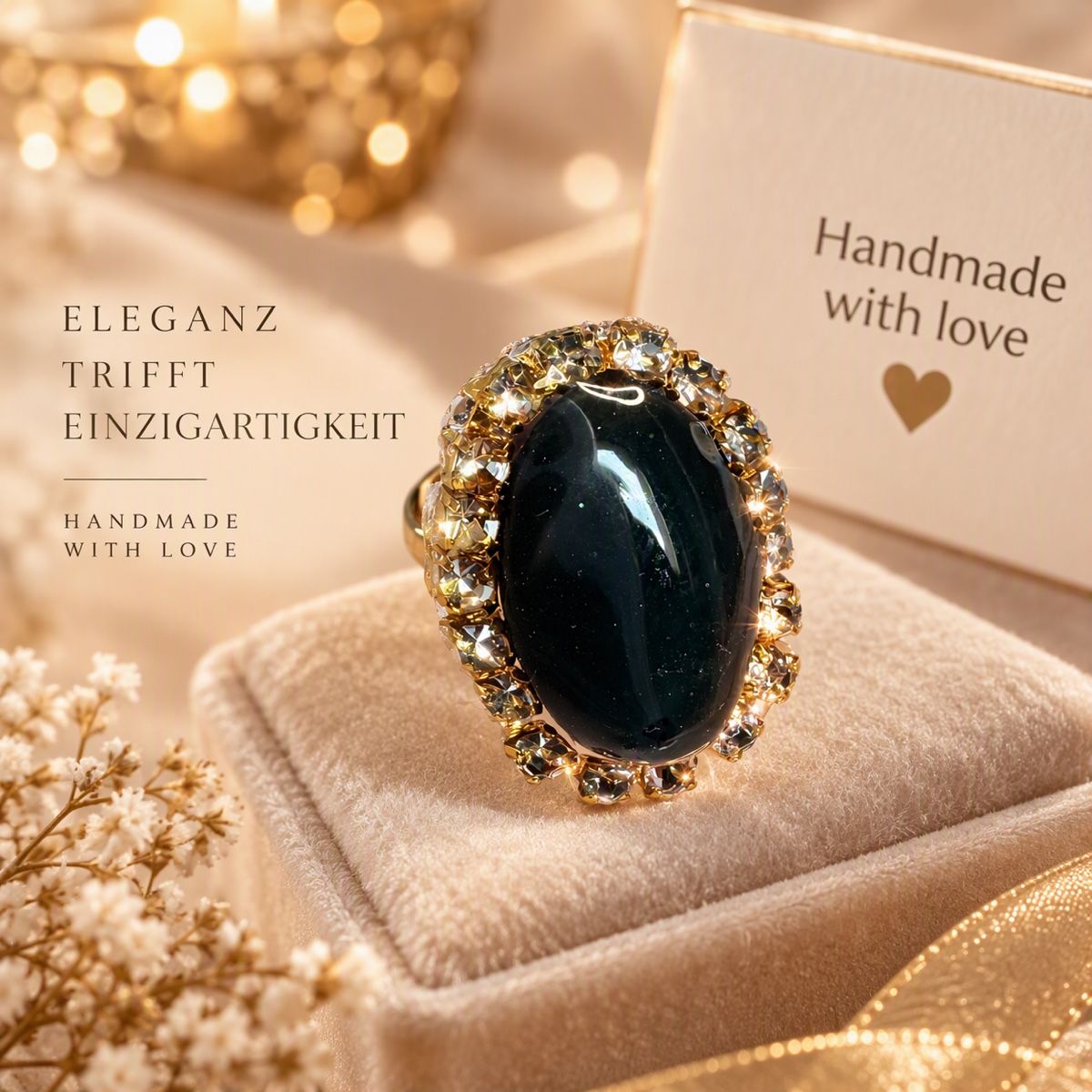 Anelli: Eleganter Statement-Ring mit dunkelgrünem Schmuckstein – Nuovo e nell'imballaggio originale da Murgenthal venduto da mah_vy9v 1