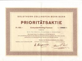 HWP Prioritätsaktie Solothurn-Zollikofen-Bern-Bahn