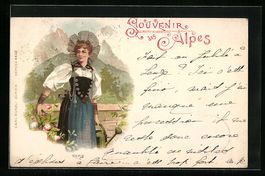 Litho Bern, Frau in Schweizer Tracht