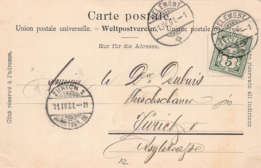 Cartoline postali: Delémont, vue générale, circulée 1901 – Usato da Frauenfeld venduto da POML 1