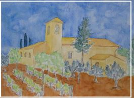 Original Toskana Aquarell mit Rahmen