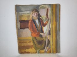 ANNI FREY Figur im Innenraum Ölbild