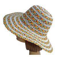 Sommerhut Bast luftig VINTAGE 1950s weiss-bunt 54/56