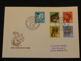 Pro Juventute FDC 1966 Nr. 215 - 219 Einheimische Wildtiere