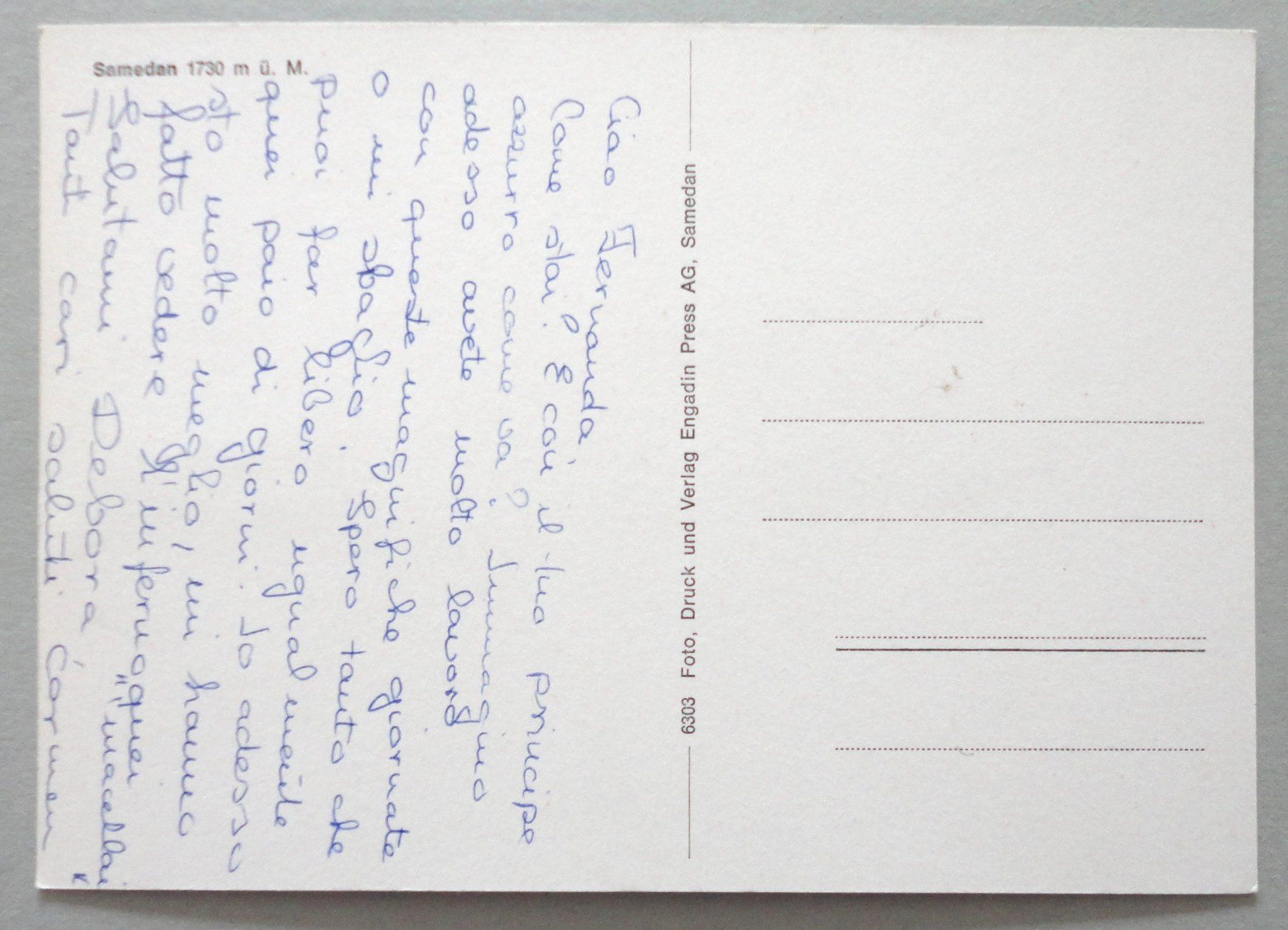 Cartoline postali: Samedan 1730 m ü.M. – Usato da Fétigny venduto da Billy2miny 1
