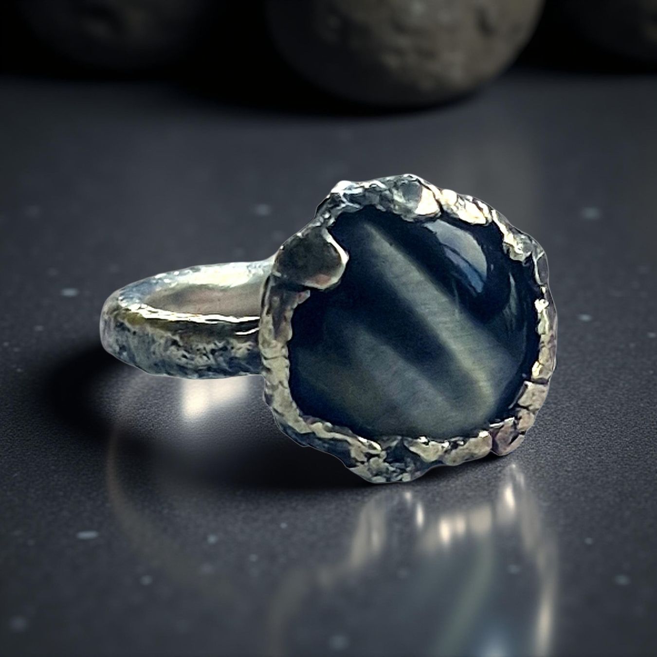 Bagues: Statement-Ring Silber & Katzenauge, Grösse 59, Einzelstück – Neuf avec emballage d'origine à Aarau par Schmuckhoehle_MD 5