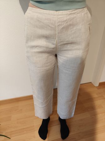 Leinenhose beige elastischer Bund Gebrauchsspuren