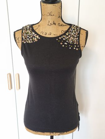 Madonna Top schwarz mit Pailletten Grösse XS Baumwolle