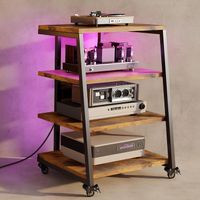 HiFi Rack mit Rollen LED Steckdosen Audio Regal Holz