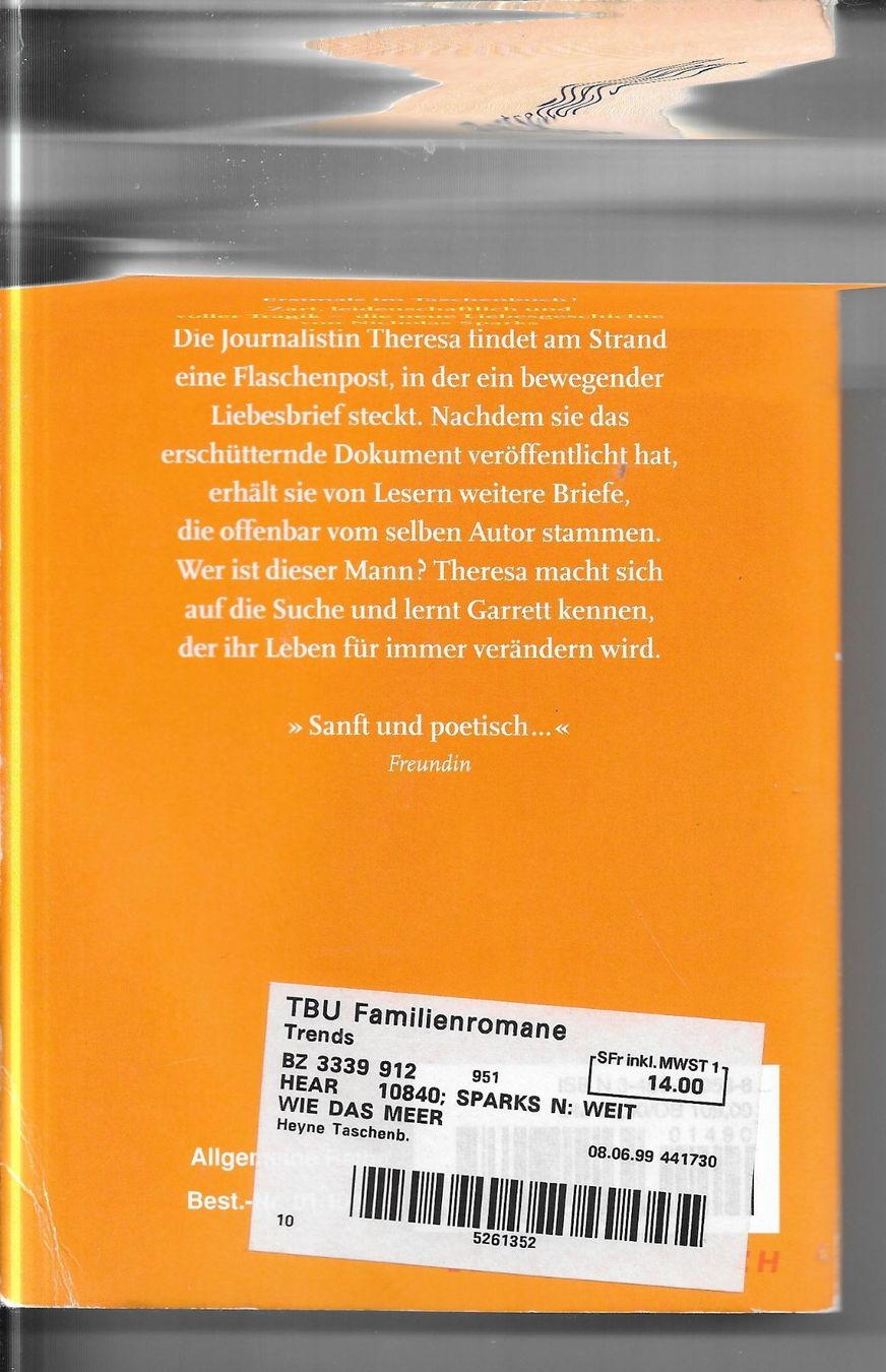 Libri: Nicholas Sparks - Weit wie das Meer – Usato da Nunningen venduto da mercury-for-books 1