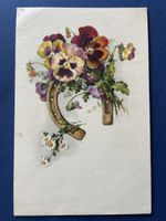 Glücksbringer Karte mit Hufeisen und Blumen, Unterschriften!